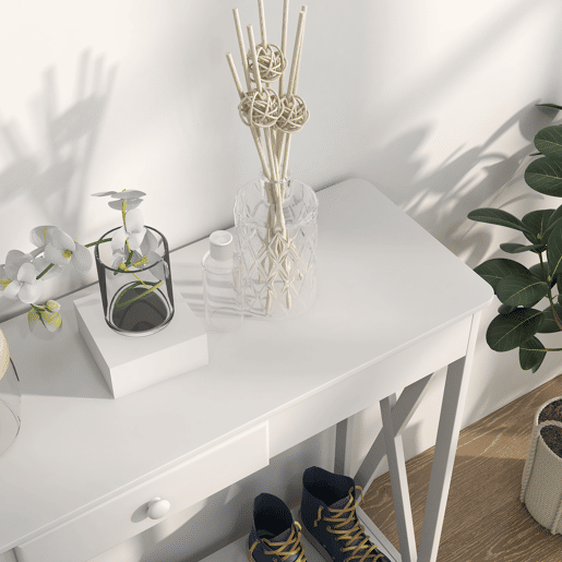HOMCOM Mesa Consola Clássica com 1 Gaveta e 1 Prateleira de Armazenamento para a Entrada Mesa Auxiliar Sala de Estar Estilo Elegante 100x30x81cm Branco