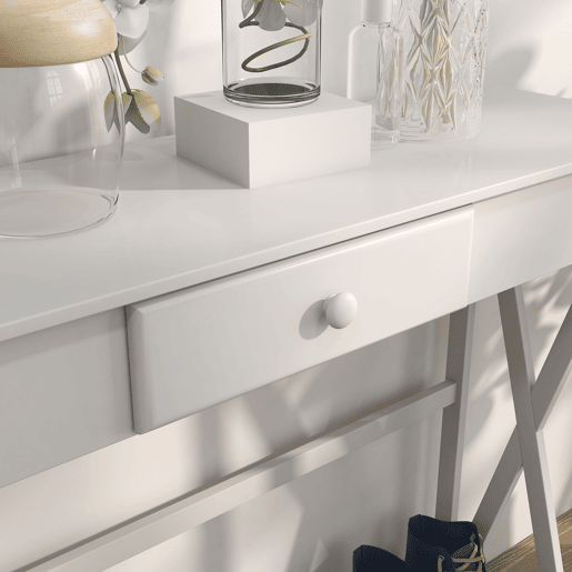 HOMCOM Mesa Consola Clássica com 1 Gaveta e 1 Prateleira de Armazenamento para a Entrada Mesa Auxiliar Sala de Estar Estilo Elegante 100x30x81cm Branco