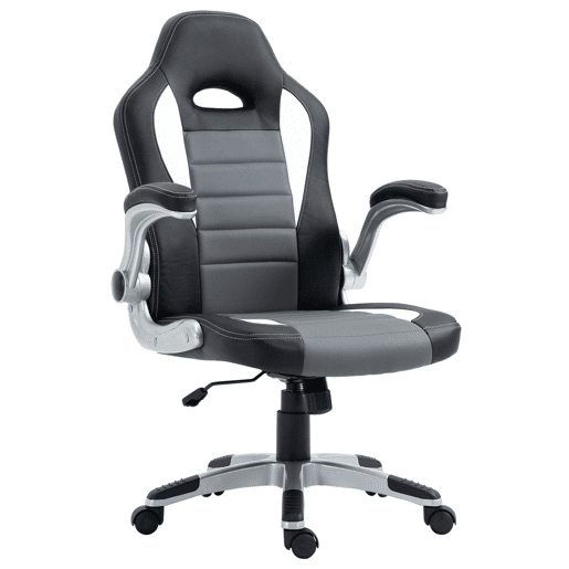 HOMCOM Cadeira de escritório ergonômica Altura ajustável apoio de Braço dobrável com 5 rodas Carga 120 kg 65x69x112-122 cm cinza