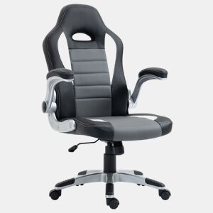 HOMCOM Cadeira de escritório ergonômica Altura ajustável apoio de Braço dobrável com 5 rodas Carga 120 kg 65x69x112-122 cm cinza