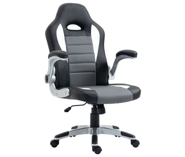 Homcom silla de oficina silla de escritorio ajustable silla de despacho con reposabrazos abatibles 5 ruedas y función basculante carga 120 kg 65x69x112-122 cm gris