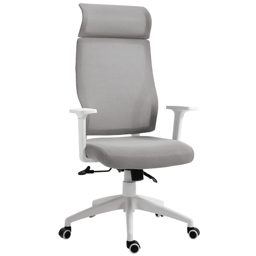 HOMCOM Cadeira ergonômica giratória para escritório altura ajustável e reclinável até 120º posição de bloqueio 64x61x120,9-128,9 cm Cinza