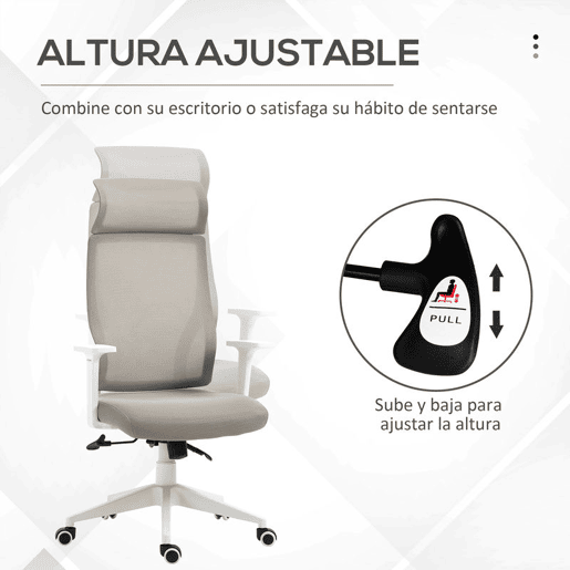 HOMCOM Cadeira ergonômica giratória para escritório altura ajustável e reclinável até 120º posição de bloqueio 64x61x120,9-128,9 cm Cinza