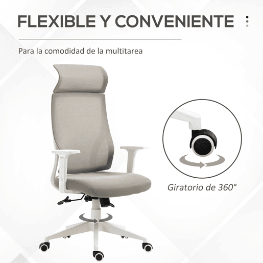 HOMCOM Cadeira ergonômica giratória para escritório altura ajustável e reclinável até 120º posição de bloqueio 64x61x120,9-128,9 cm Cinza