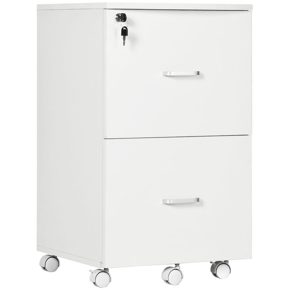Vinsetto cajonera de oficina mueble auxiliar para archivos con 2 cajones cerradura de 2 llaves 5 ruedas para tamaño carta a4 para estudio despacho dormitorio 43x45x72 cm blanco