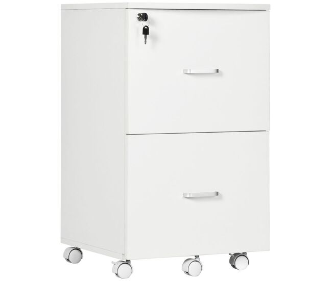 Vinsetto cajonera de oficina mueble auxiliar para archivos con 2 cajones cerradura de 2 llaves 5 ruedas para tamaño carta a4 para estudio despacho dormitorio 43x45x72 cm blanco