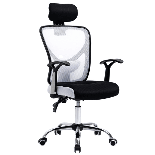 Vinsetto Cadeira de Escritório Ergonômica Cadeira de Escritório Giratória com Altura Ajustável Função Reclinável Apoio para a Cabeça e Suporte Lombar 65x67x108-118cm Branco