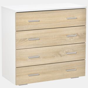 HOMCOM Cómoda com 4 Gavetas Cómoda Auxiliar de Armazenamento Moderna para Dormitório Corredor Sala de Estar 76x35x72cm Carvalho e Branco
