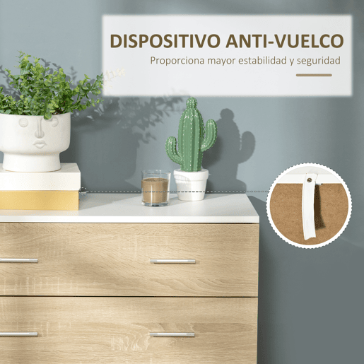 HOMCOM Cómoda com 4 Gavetas Cómoda Auxiliar de Armazenamento Moderna para Dormitório Corredor Sala de Estar 76x35x72cm Carvalho e Branco