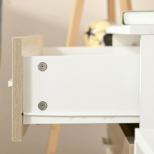 HOMCOM Cómoda com 4 Gavetas Cómoda Auxiliar de Armazenamento Moderna para Dormitório Corredor Sala de Estar 76x35x72cm Carvalho e Branco