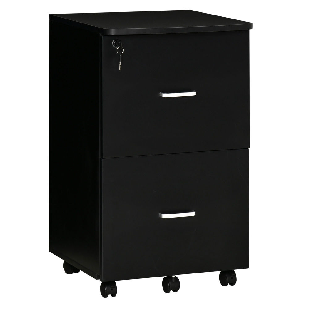 Vinsetto cajonera de oficina mueble auxiliar para archivos con 2 cajones cerradura de 2 llaves 5 ruedas para tamaño carta a4 para estudio despacho dormitorio 43x45x72 cm negro