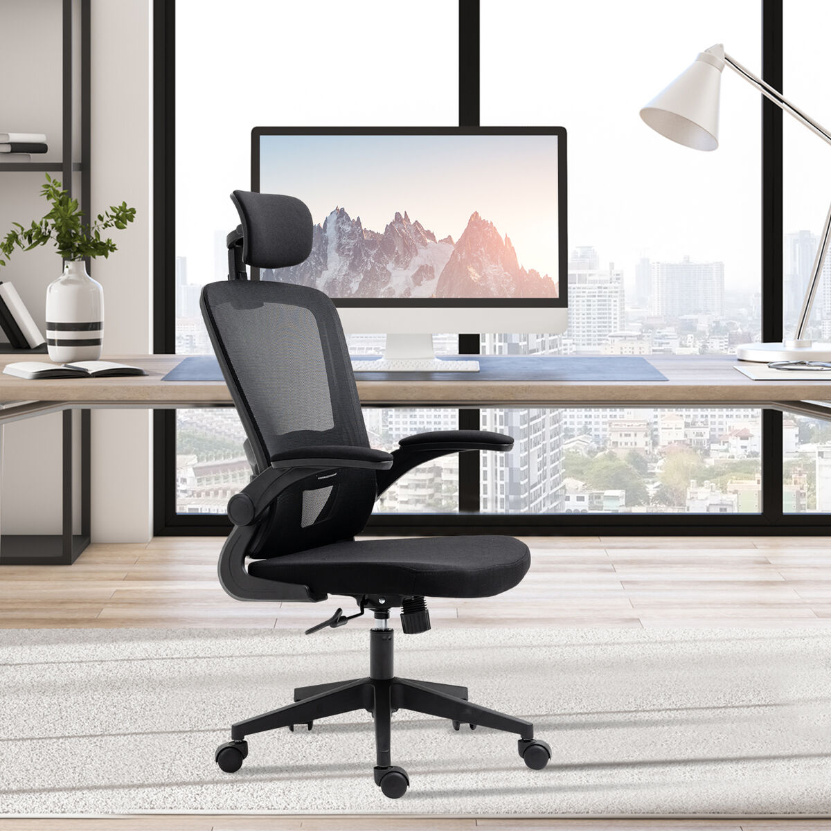 Vinsetto Silla De Oficina Con 7 Puntos De Masaje Con Reposapiés Retráctil Altura Ajustable Control Remoto Y Tejido De PU Negro | España Silla De Oficina Vinsetto