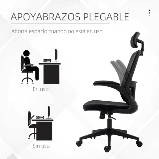 Vinsetto Cadeira de Escritório de Malha Ergonómica Cadeira de Escritório com Altura Ajustável Apoio para os Braços Dobrável Apoio para a Cabeça e Suporte Lombar Ajustáveis 65x64x114-122cm Preto