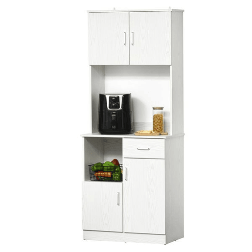 HOMCOM Armário Auxiliar para Cozinha com 3 Armários com Portas Prateleira Ajustável Gaveta e Prateleira Aberta 71x41x178 cm Branco