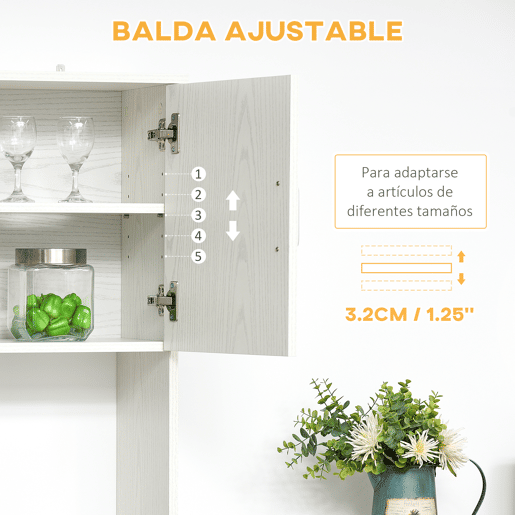 HOMCOM Armário Auxiliar para Cozinha com 3 Armários com Portas Prateleira Ajustável Gaveta e Prateleira Aberta 71x41x178 cm Branco