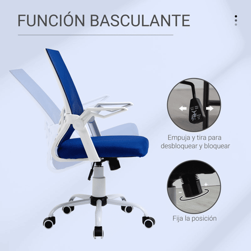 Vinsetto Cadeira de Escritório Ergonômica Cadeira de Escritório Giratória com Altura Ajustável Apoio para os Braços Dobrável Suporte Lombar e Encosto Transpirável 62,5x55x94-104cm Azul