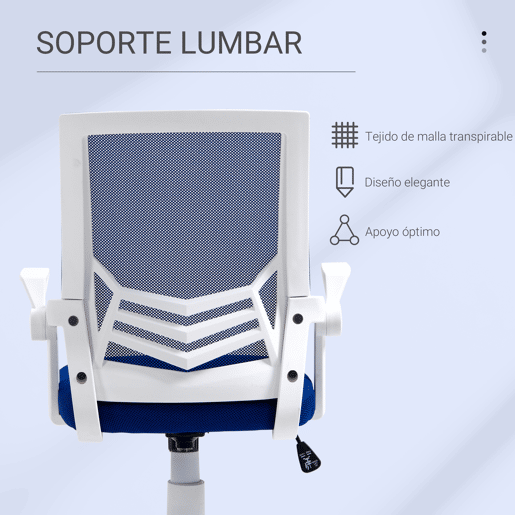 Vinsetto Cadeira de Escritório Ergonômica Cadeira de Escritório Giratória com Altura Ajustável Apoio para os Braços Dobrável Suporte Lombar e Encosto Transpirável 62,5x55x94-104cm Azul