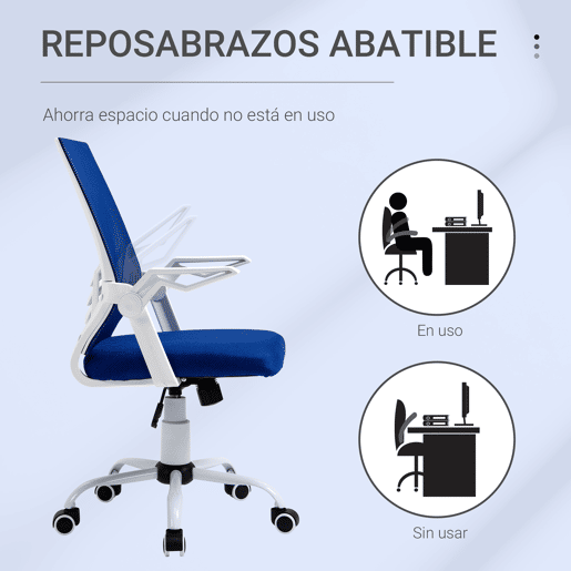 Vinsetto Cadeira de Escritório Ergonômica Cadeira de Escritório Giratória com Altura Ajustável Apoio para os Braços Dobrável Suporte Lombar e Encosto Transpirável 62,5x55x94-104cm Azul