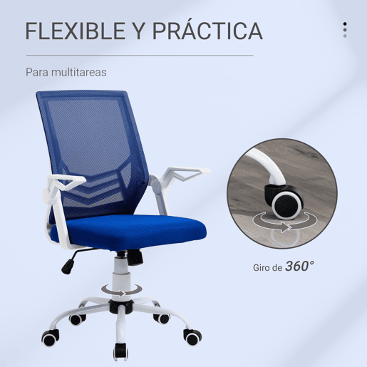 Vinsetto Cadeira de Escritório Ergonômica Cadeira de Escritório Giratória com Altura Ajustável Apoio para os Braços Dobrável Suporte Lombar e Encosto Transpirável 62,5x55x94-104cm Azul