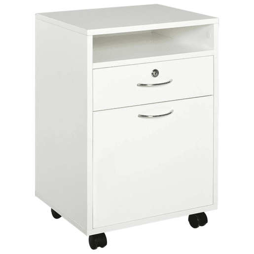 HOMCOM Unidade de Gavetas para Escritório com Rodas, Móvel Arquivador com Gaveta, Compartimento e Porta, 40x35x60 cm, Branco HOMCOM Unidade de Gavetas para Escritório com Rodas, Móvel Arquivador com Gaveta, Compartimento e Porta, 40x35x60 cm, Branco