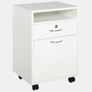 HOMCOM Unidade de Gavetas para Escritório com Rodas, Móvel Arquivador com Gaveta, Compartimento e Porta, 40x35x60 cm, Branco