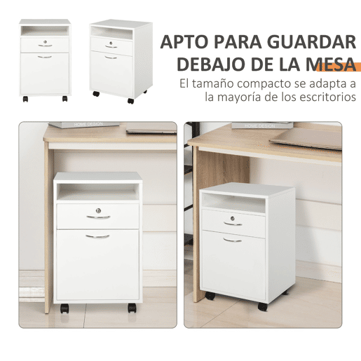 HOMCOM Unidade de Gavetas para Escritório com Rodas, Móvel Arquivador com Gaveta, Compartimento e Porta, 40x35x60 cm, Branco HOMCOM Unidade de Gavetas para Escritório com Rodas, Móvel Arquivador com Gaveta, Compartimento e Porta, 40x35x60 cm, Branco