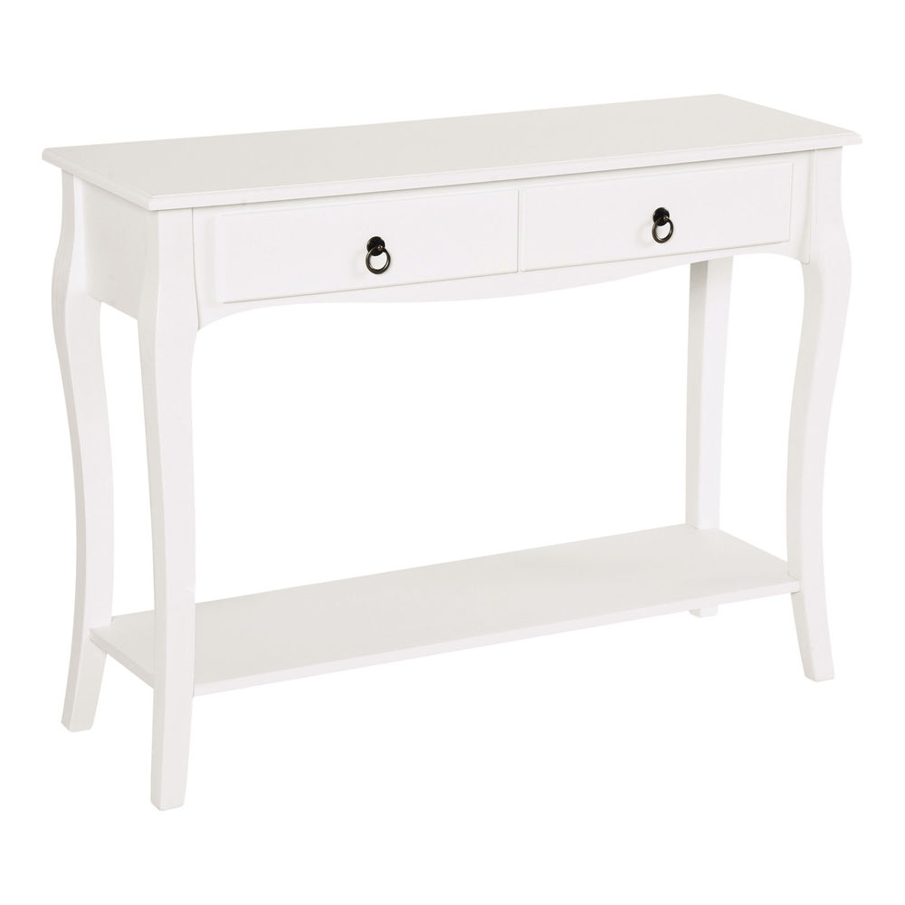 Homcom mesa consola aparador salón comedor mueble recibidor mesa auxiliar con cajones y estante diseño elegante 100x33x75cm madera color blanco brillo