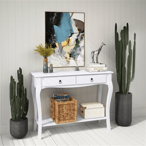 HOMCOM Mesa Tipo Consola para Sala de Estar Consola para Entrada com 2 Gavetas e Prateleira Inferior 100x33x75cm Branco