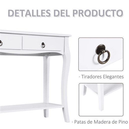 HOMCOM Mesa Tipo Consola para Sala de Estar Consola para Entrada com 2 Gavetas e Prateleira Inferior 100x33x75cm Branco