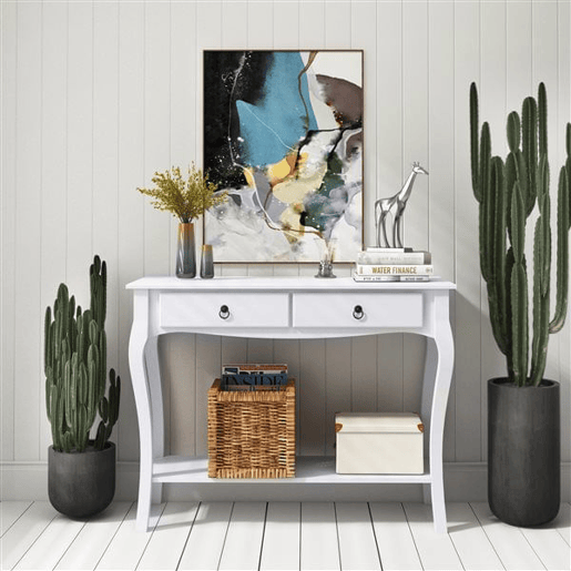 HOMCOM Mesa Tipo Consola para Sala de Estar Consola para Entrada com 2 Gavetas e Prateleira Inferior 100x33x75cm Branco