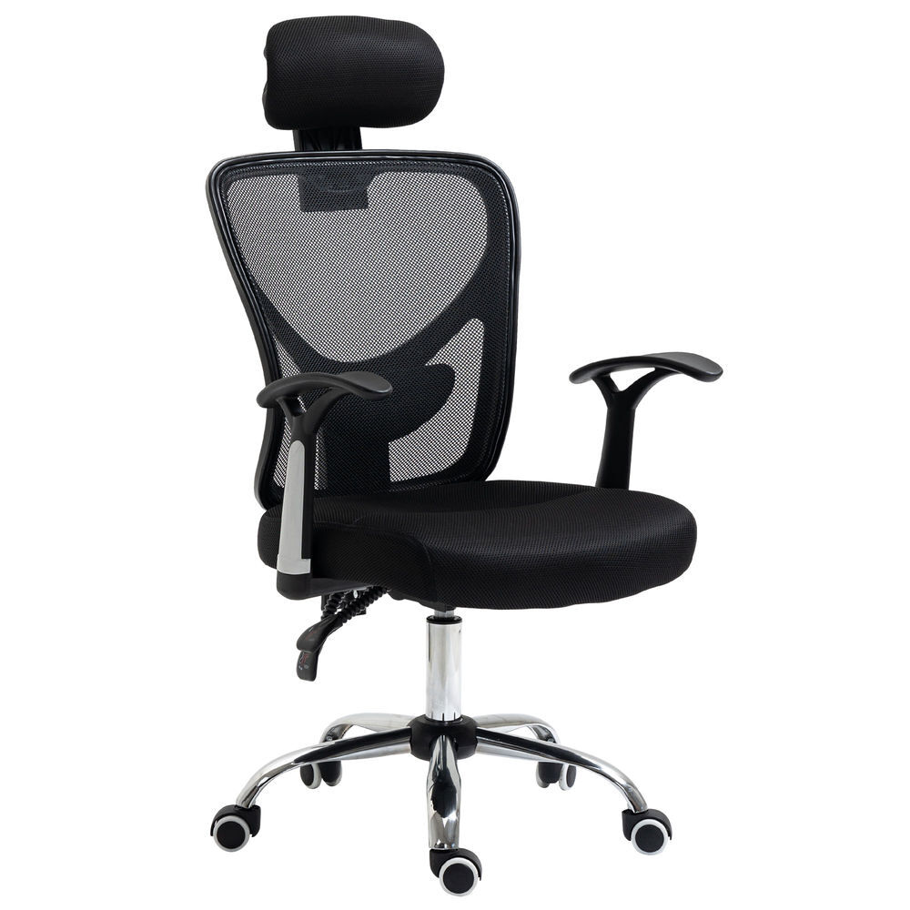 Vinsetto silla de escritorio giratoria silla de oficina con altura ajustable respaldo reclinable reposacabezas regulable y soporte lumbar tapizado en malla transpirable negro