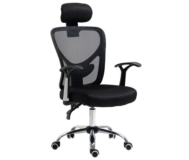 Vinsetto silla de escritorio giratoria silla de oficina con altura ajustable respaldo reclinable reposacabezas regulable y soporte lumbar tapizado en malla transpirable negro