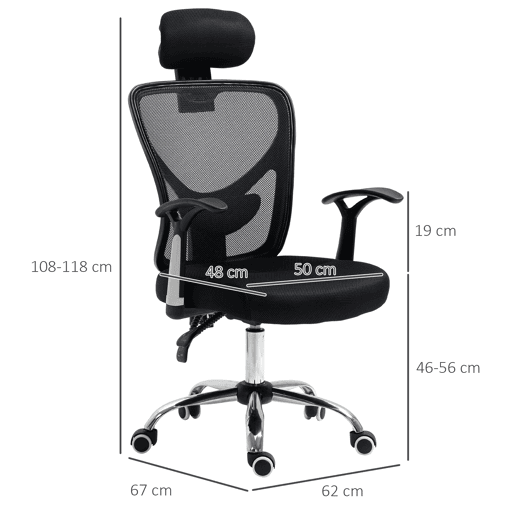 Vinsetto Cadeira de Escritório Ergonômica Cadeira de Escritório Giratória com Altura Ajustável Função Reclinável Apoio para a Cabeça e Suporte Lombar 65x67x108-118cm Preto Vinsetto Cadeira de Escritório Ergonômica Cadeira de Escritório Giratória com Altura Ajustável Função Reclinável Apoio para a Cabeça e Suporte Lombar 65x67x108-118cm Preto