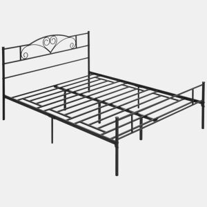 HOMCOM Estrutura de Cama Dupla de Metal para Colchão 150x200cm com Cabeceira e Pés de 31cm Estrutura de Cama de Casa com Espaço em Baixo de Armazenamento 158x211x106cm Preto