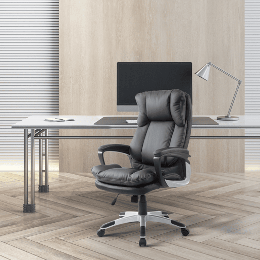 HOMCOM Cadeira de Escritório Giratória Cadeira de Escritório Ergonómica com 5 Rodas Apoio para os Braços e Altura Ajustável 66x71x110-120,5 cm Preto