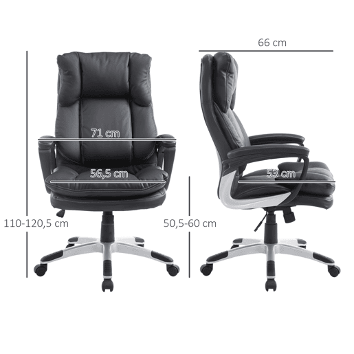 HOMCOM Cadeira de Escritório Giratória Cadeira de Escritório Ergonómica com 5 Rodas Apoio para os Braços e Altura Ajustável 66x71x110-120,5 cm Preto