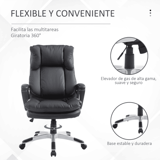 HOMCOM Cadeira de Escritório Giratória Cadeira de Escritório Ergonómica com 5 Rodas Apoio para os Braços e Altura Ajustável 66x71x110-120,5 cm Preto
