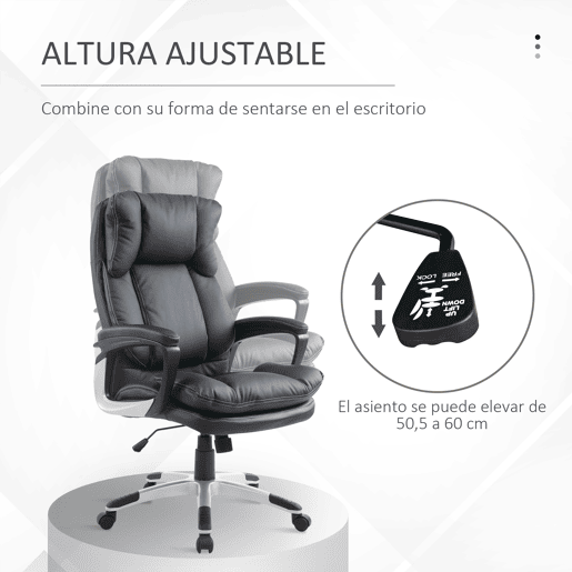 HOMCOM Cadeira de Escritório Giratória Cadeira de Escritório Ergonómica com 5 Rodas Apoio para os Braços e Altura Ajustável 66x71x110-120,5 cm Preto