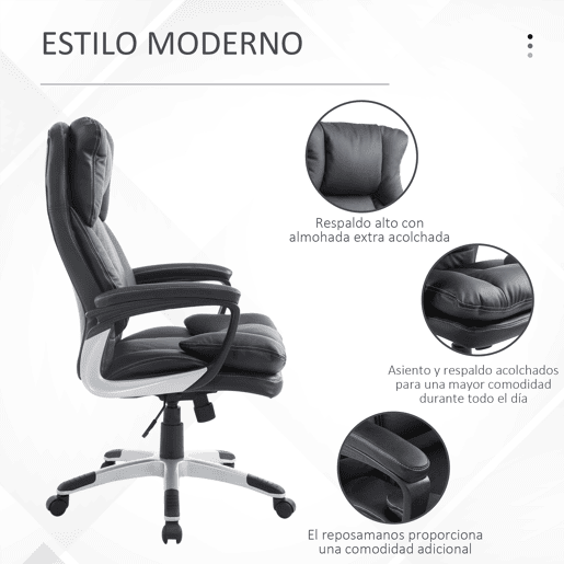 HOMCOM Cadeira de Escritório Giratória Cadeira de Escritório Ergonómica com 5 Rodas Apoio para os Braços e Altura Ajustável 66x71x110-120,5 cm Preto