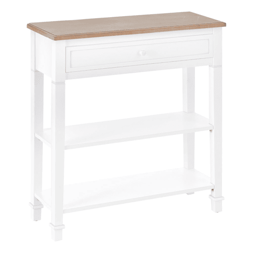 HOMCOM Mesa Consola Estilo Rétro Consola para Sala de Estar Corredor com 2 Prateleiras e 1 Gaveta 75,6x27,5x80,5 cm Branco e Madeira