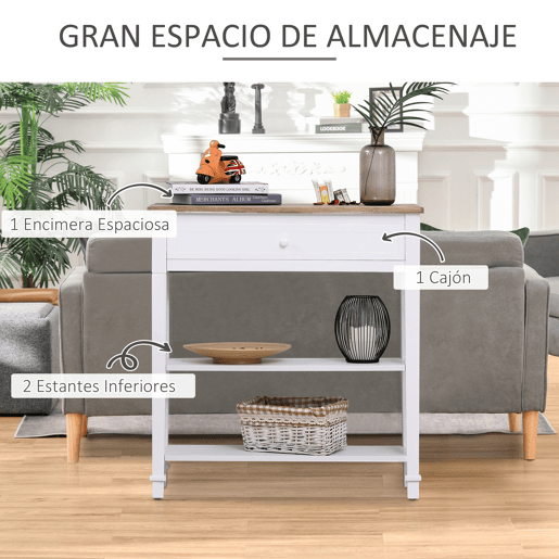 HOMCOM Mesa Consola Estilo Rétro Consola para Sala de Estar Corredor com 2 Prateleiras e 1 Gaveta 75,6x27,5x80,5 cm Branco e Madeira