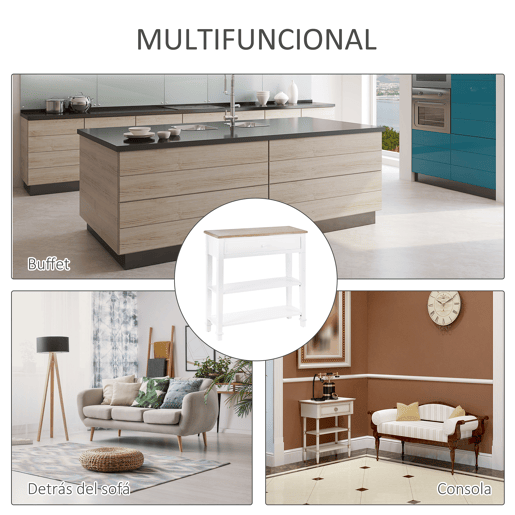 HOMCOM Mesa Consola Estilo Rétro Consola para Sala de Estar Corredor com 2 Prateleiras e 1 Gaveta 75,6x27,5x80,5 cm Branco e Madeira