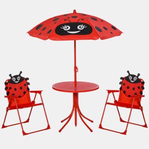 Outsunny Conjunto de Mesa e Cadeira de Jardim Conjunto de Picnic Dobrável para Crianças Conjunto de Mesa com Chapéu de Sol com Altura Ajustável 100-125cm Desenho de Joaninha Vermelho