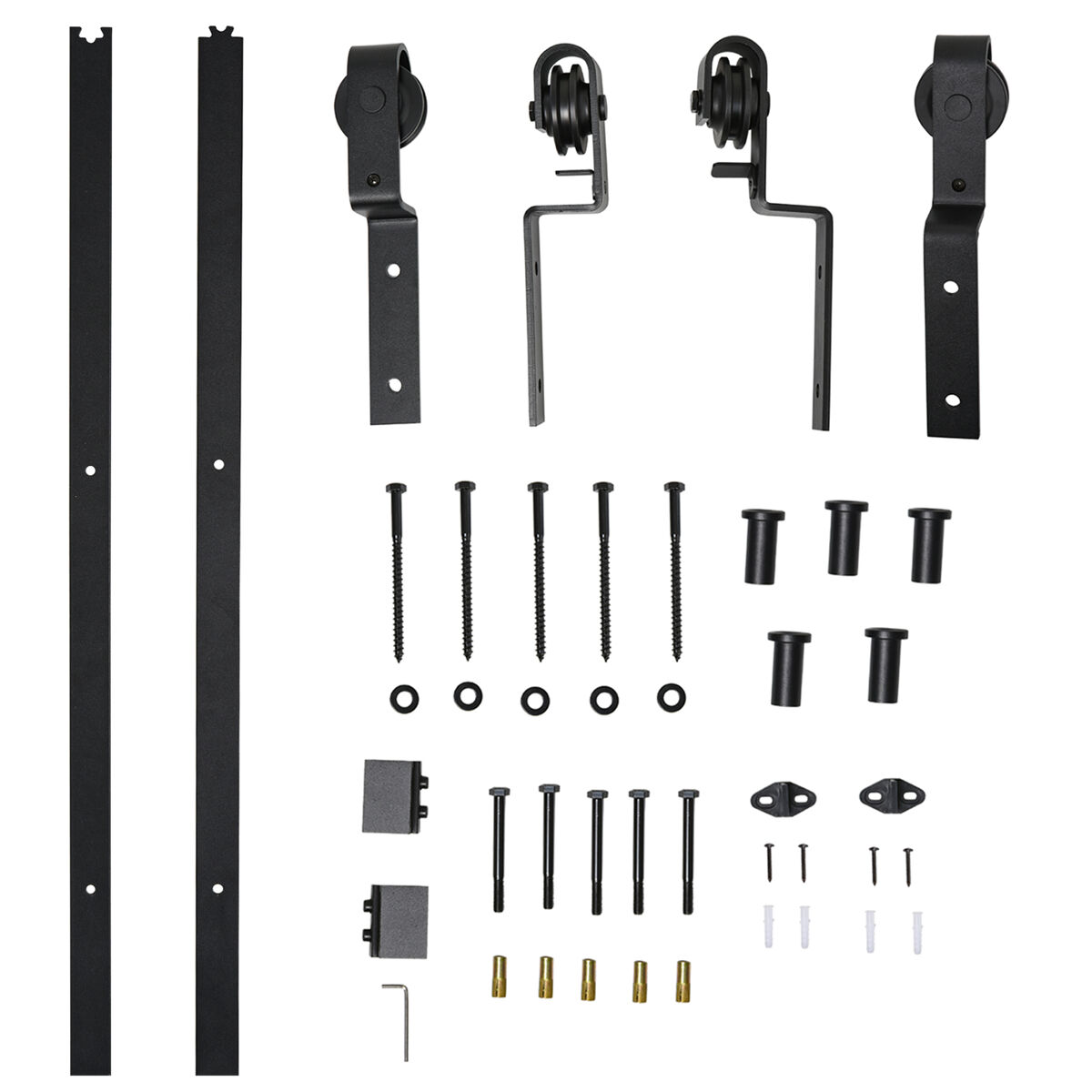 Homcom herraje para puerta corredera 200 cm kit de acero al carbono accesorios con 2 puertas deslizantes de madera de 100 cm de ancho para baño