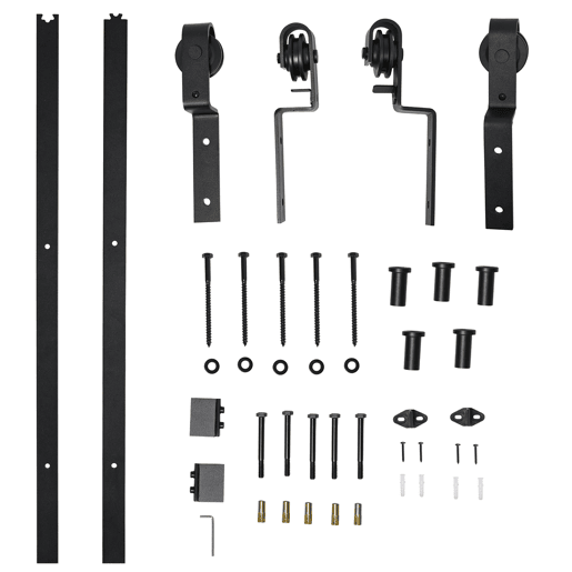 HOMCOM Conjunto de ferragens para porta deslizante dupla Kit de acessórios para porta deslizante com roda industrial Aço carbono Suporta até 90 kg Comprimento 200 cm Preto HOMCOM Conjunto de ferragens para porta deslizante dupla Kit de acessórios para porta deslizante com roda industrial Aço carbono Suporta até 90 kg Comprimento 200 cm Preto