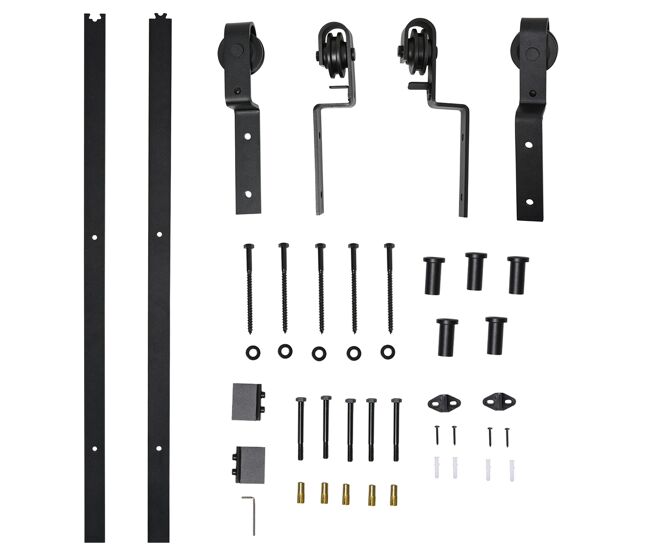 Homcom herraje para puerta corredera 200 cm kit de acero al carbono accesorios con 2 puertas deslizantes de madera de 100 cm de ancho para baño
