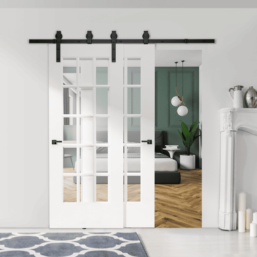HOMCOM Conjunto de ferragens para porta deslizante dupla Kit de acessórios para porta deslizante com roda industrial Aço carbono Suporta até 90 kg Comprimento 200 cm Preto HOMCOM Conjunto de ferragens para porta deslizante dupla Kit de acessórios para porta deslizante com roda industrial Aço carbono Suporta até 90 kg Comprimento 200 cm Preto