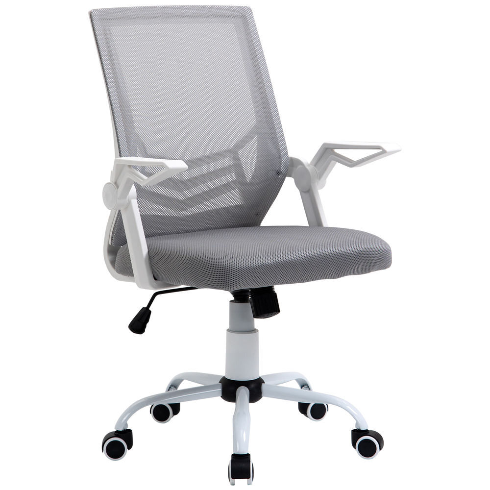 Vinsetto silla de oficina ergonómica silla de malla con altura ajustable reposabrazos abatible soporte lumbar transpirable para adolescentes adultos 62,5x55x94-104 cm gris