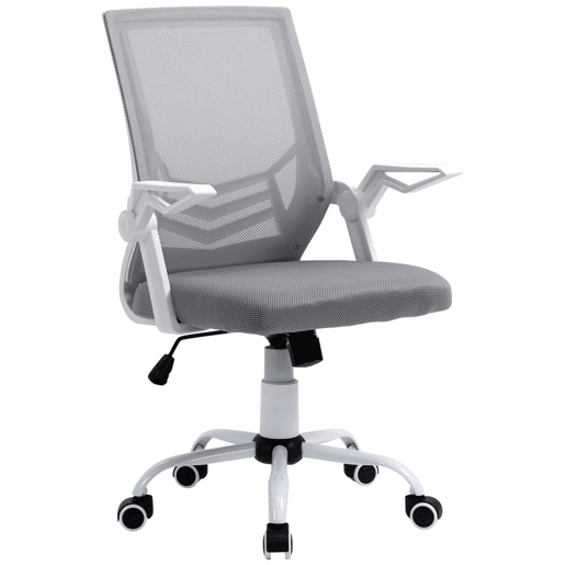 Vinsetto Cadeira de Escritório Ergonômica Cadeira de Escritório Giratória com Altura Ajustável Apoio para os Braços Dobrável Suporte Lombar e Encosto Transpirável 62,5x55x94-104cm Cinza