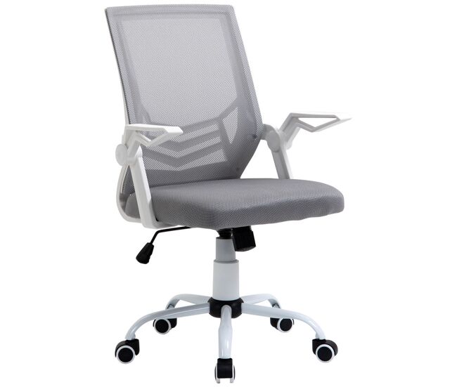 Vinsetto silla de oficina ergonómica silla de malla con altura ajustable reposabrazos abatible soporte lumbar transpirable para adolescentes adultos 62,5x55x94-104 cm gris